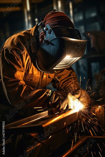 Worker while doing a welding with arc welder © thejokercze