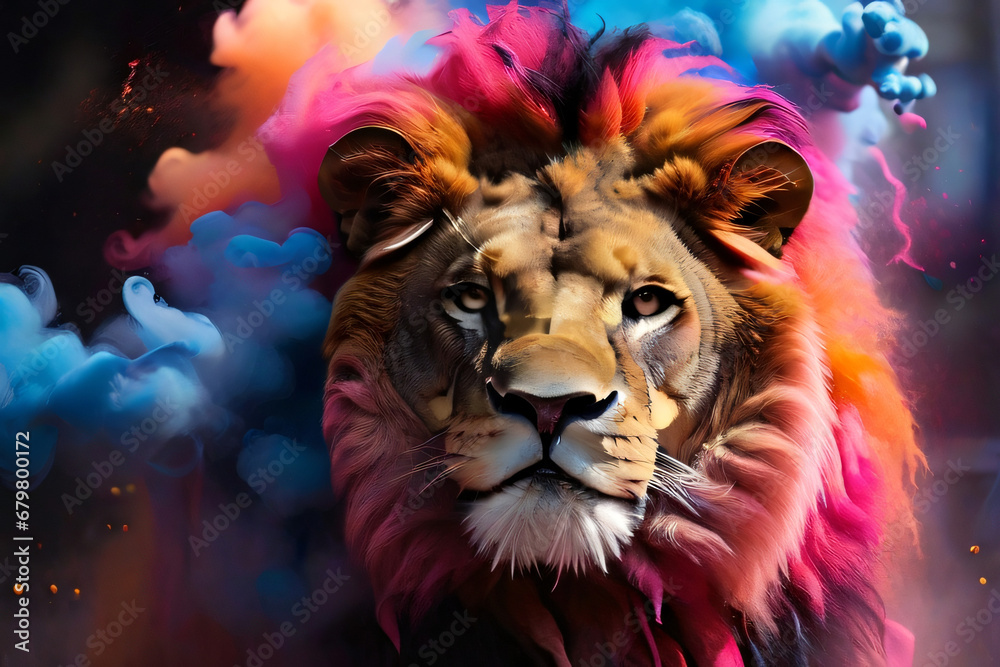Kopf eines Löwen in verschiedenen Farben