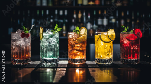 Cocktails assortment served on dark background. Generative AI