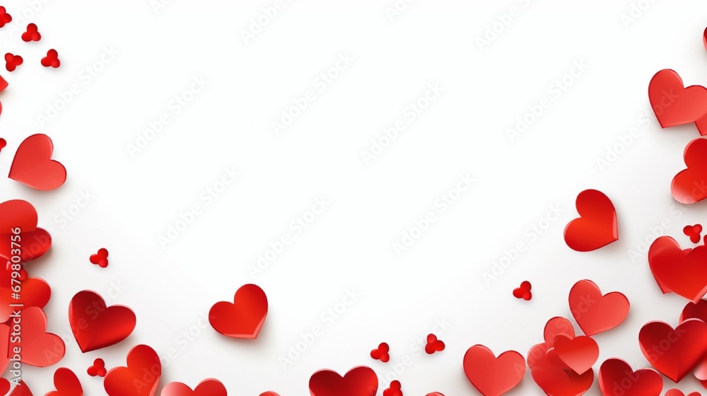 Concept of Valentine`s, anniversary, mother`s day and birthday greeting. Text frame with red hearts isolated on white. copyspace