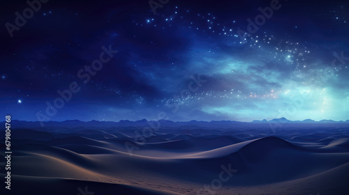 Fantasy landscape with sand dunes and stars in the night sky