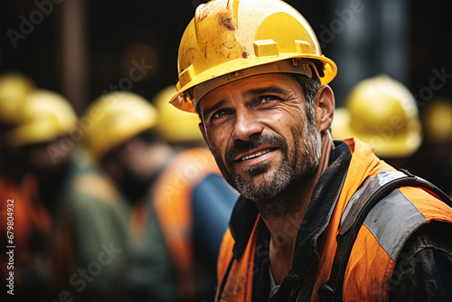 Bauarbeiter Handwerker mit gelbem Helm und Warnweste (Durch AI generiert)