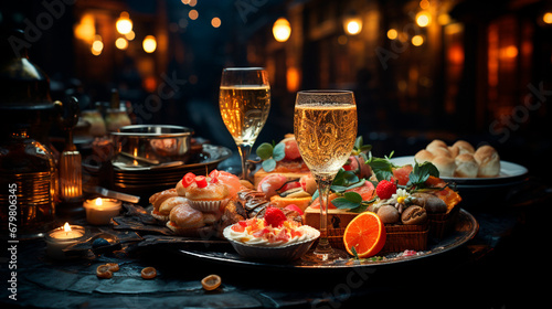 Elegant Culinary Celebration  Glitzy New Year s Eve Menu Presentation. Generative AI.