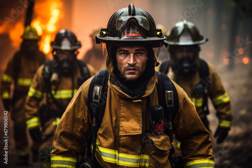 Feuerwehrmann in Feuerwehranzug und mit Helm im Einsatz (Durch AI generiert)