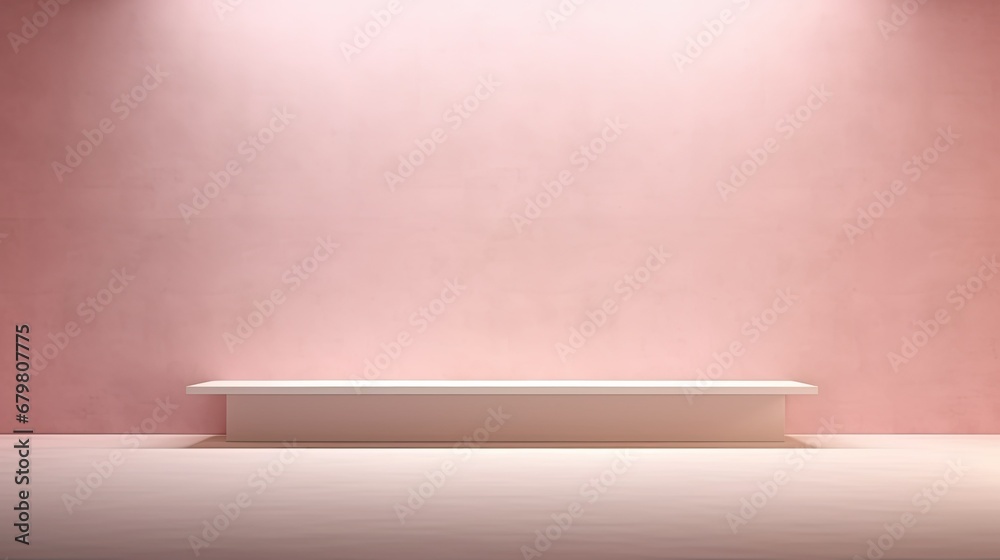 Obraz premium Empty light pink wall with beautiful chiaroscuro. Elegant minimalist background for product presentation