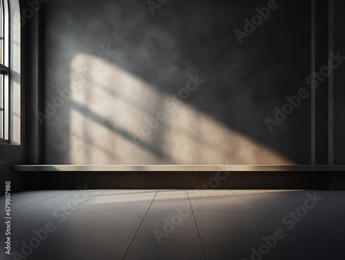 Empty dark abstract wall with a light and gradient studio room interior texture for display products wall background