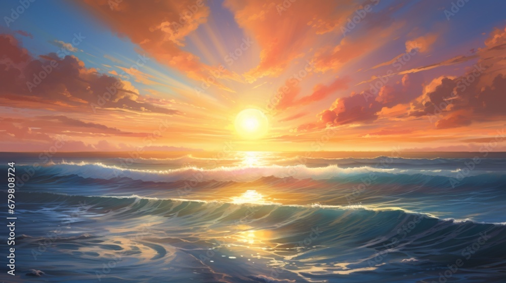 Generate a radiant sunrise over the ocean with 