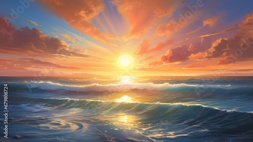 Generate a radiant sunrise over the ocean with "Each day with you is a new beginning."
