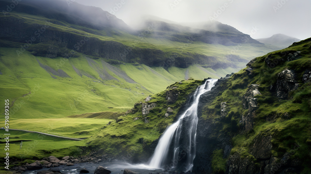 Misty Waterfall in the Forest. Generative Ai Misty Waterfall in the Forest. Generative Ai