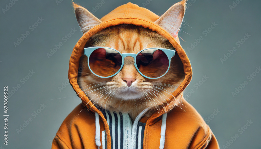 Cute white kitten in Santa hat. Christmas decorations.	