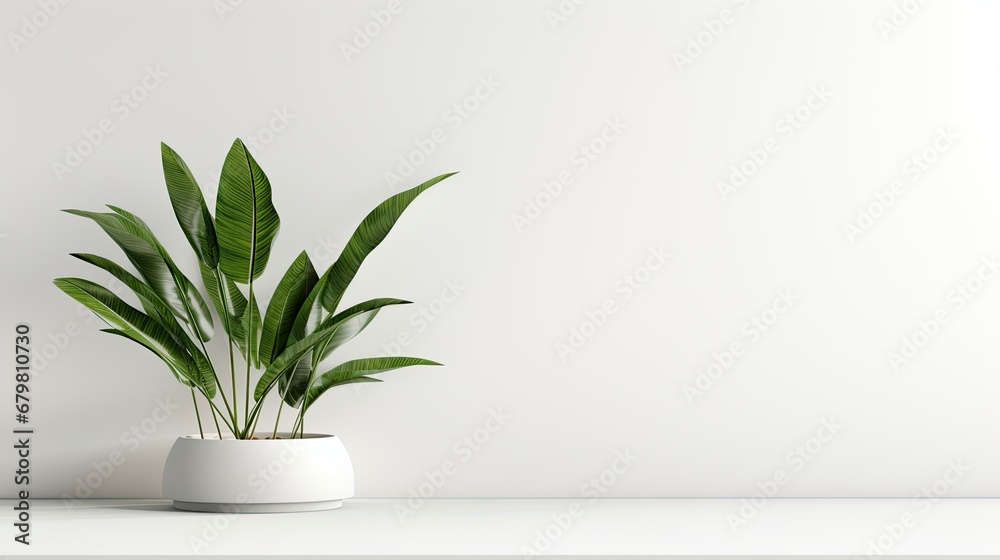 White empty shelf with a flower on a light gray wall 