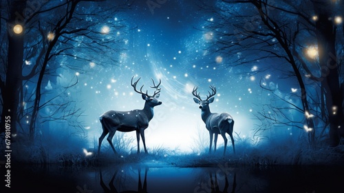 Design a moonlit forest with two deer forming a heart, and "In the stillness, our love shines." © insta_shorts 