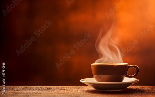 Coffee cup on a warm brown background