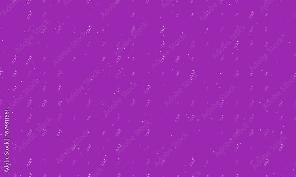 Seamless background pattern of evenly spaced white dynamite symbols of different sizes and opacity. Vector illustration on purple background with stars Seamless background pattern of evenly spaced white dynamite symbols of different sizes and opacity. Vector illustration on purple background with stars