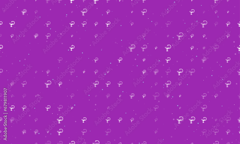 Seamless background pattern of evenly spaced white medicine symbols of different sizes and opacity. Vector illustration on purple background with stars