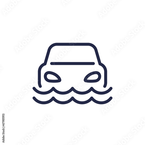 Flood, car drowning line icon
