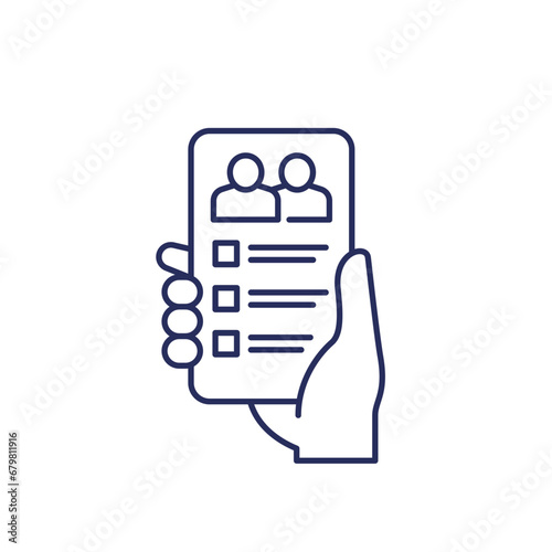 guest list app line icon with phone in hand