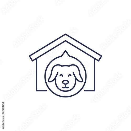 animal shelter line icon with a dog and house