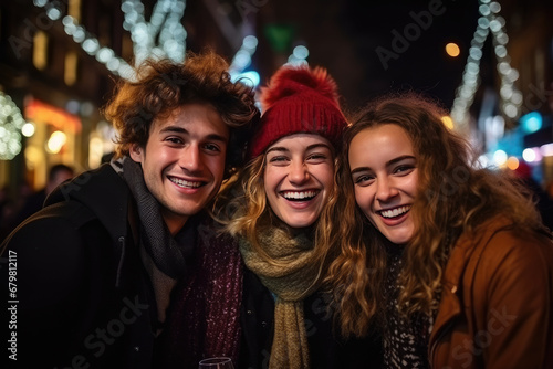 portrait of group of happy friends on the street