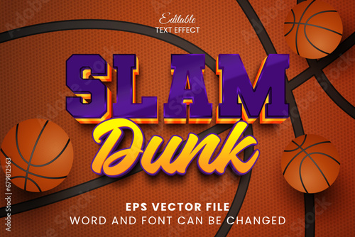 Slam dunk basketball tournament 3d editable vector text effect