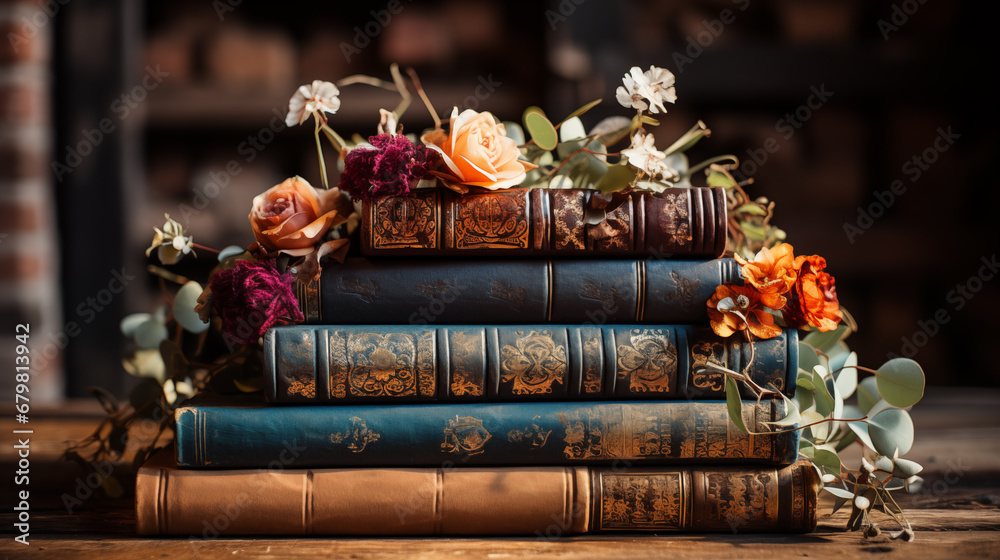 Fototapeta premium Books on a Shelf in multiple colours colors made of fabric or leather - Created using Generative AI