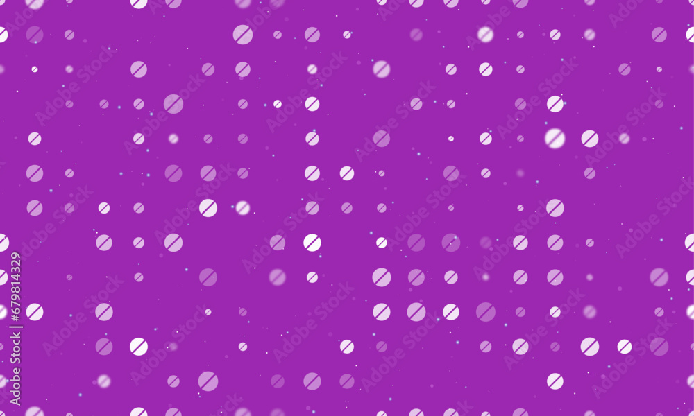 Seamless background pattern of evenly spaced white pill symbols of different sizes and opacity. Vector illustration on purple background with stars Seamless background pattern of evenly spaced white pill symbols of different sizes and opacity. Vector illustration on purple background with stars