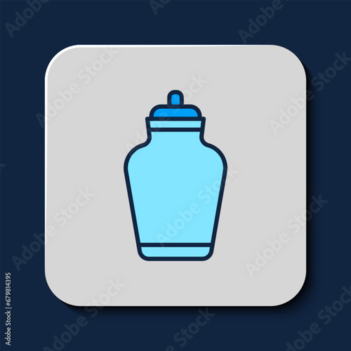 Filled outline Funeral urn icon isolated on blue background. Cremation and burial containers, columbarium vases, jars and pots with ashes. Vector