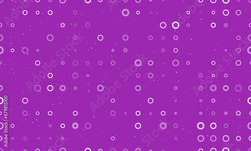 Seamless background pattern of evenly spaced white circle symbols of different sizes and opacity. Vector illustration on purple background with stars