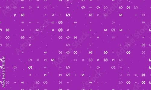 Seamless background pattern of evenly spaced white polymer symbols of different sizes and opacity. Vector illustration on purple background with stars