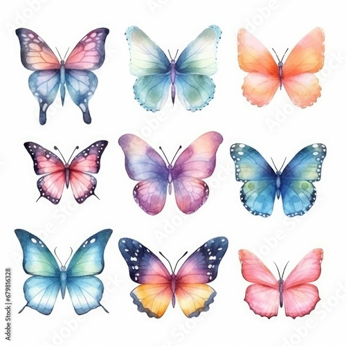 set colorful butterflies of watercolors on white background © Nikolai