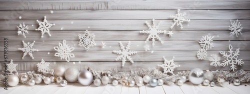 christmas white decorated wooden background