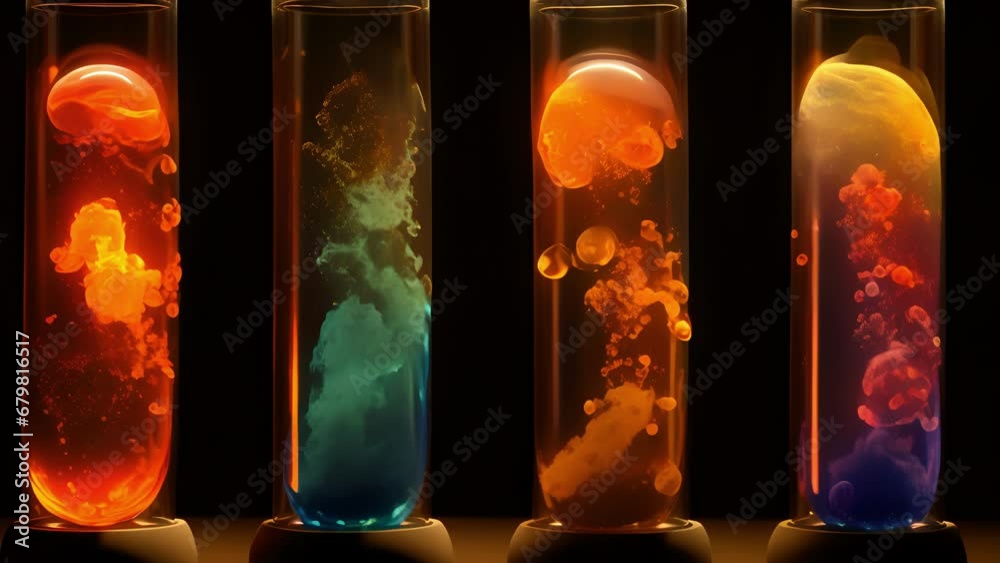 A miniature universe of sand particles swirls inside a lava lamp, constantly moving and changing in mesmerizing patterns. This suspended display captures the dynamic and everchanging nature