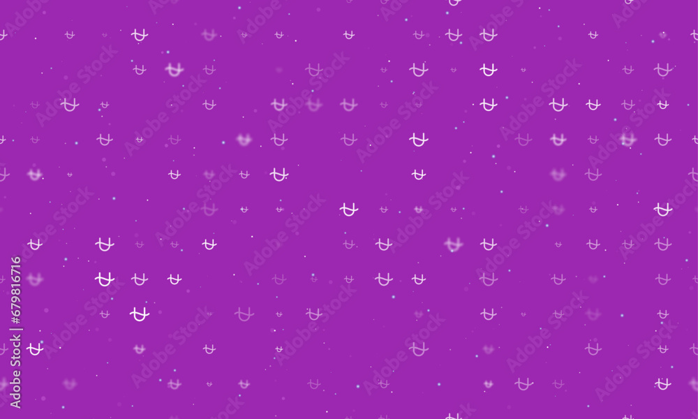 Seamless background pattern of evenly spaced white zodiac ophiuchus symbols of different sizes and opacity. Vector illustration on purple background with stars Seamless background pattern of evenly spaced white zodiac ophiuchus symbols of different sizes and opacity. Vector illustration on purple background with stars