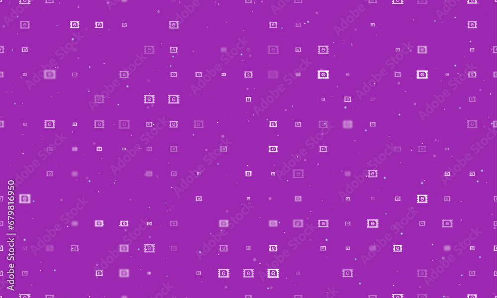 Seamless background pattern of evenly spaced white eSIM symbols of different sizes and opacity. Vector illustration on purple background with stars Seamless background pattern of evenly spaced white eSIM symbols of different sizes and opacity. Vector illustration on purple background with stars