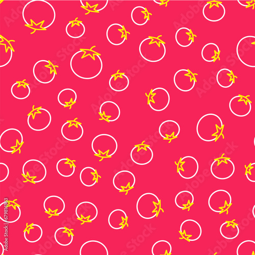 Line Tomato icon isolated seamless pattern on red background. Vector