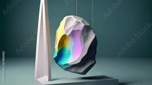 sparkling zenith of dyes suspended on a single stone. Podium, empty showcase for packaging product presentation, .