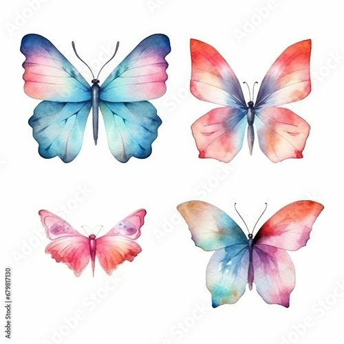 set colorful butterflies of watercolors on white background © Nikolai