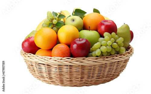 Fresh and Healthy Fruits Arranged in a Straw Basket on transparent background.