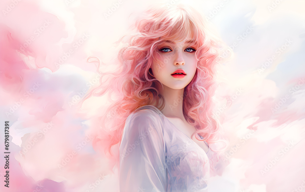 Beautiful young girl on pink background Beautiful young girl on pink background