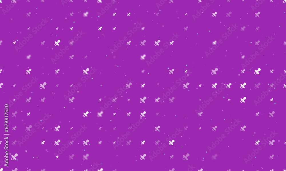 Seamless background pattern of evenly spaced white nipple symbols of different sizes and opacity. Vector illustration on purple background with stars Seamless background pattern of evenly spaced white nipple symbols of different sizes and opacity. Vector illustration on purple background with stars