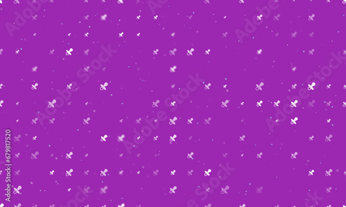 Seamless background pattern of evenly spaced white nipple symbols of different sizes and opacity. Vector illustration on purple background with stars