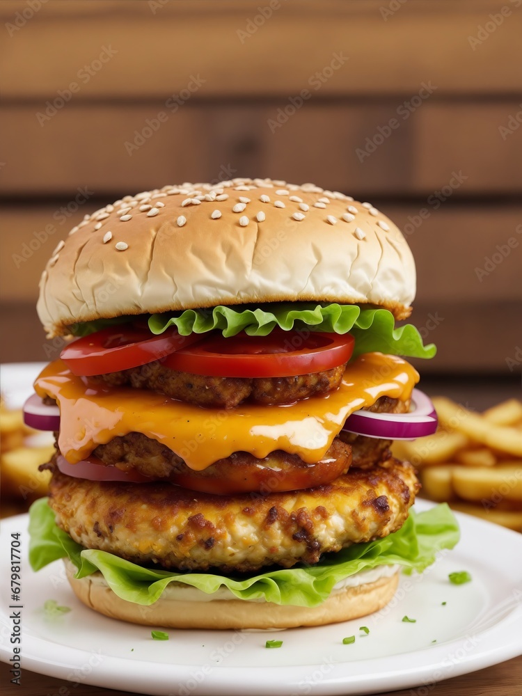 A Delicious Cheeseburger with Crispy French Fries on a Plate A Delicious Cheeseburger with Crispy French Fries on a Plate