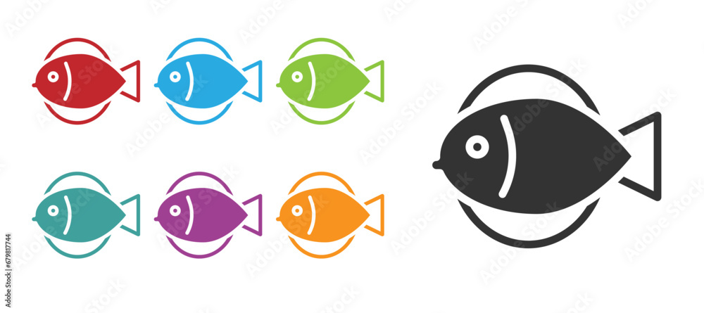 Black Fish icon isolated on white background. Set icons colorful. Vector