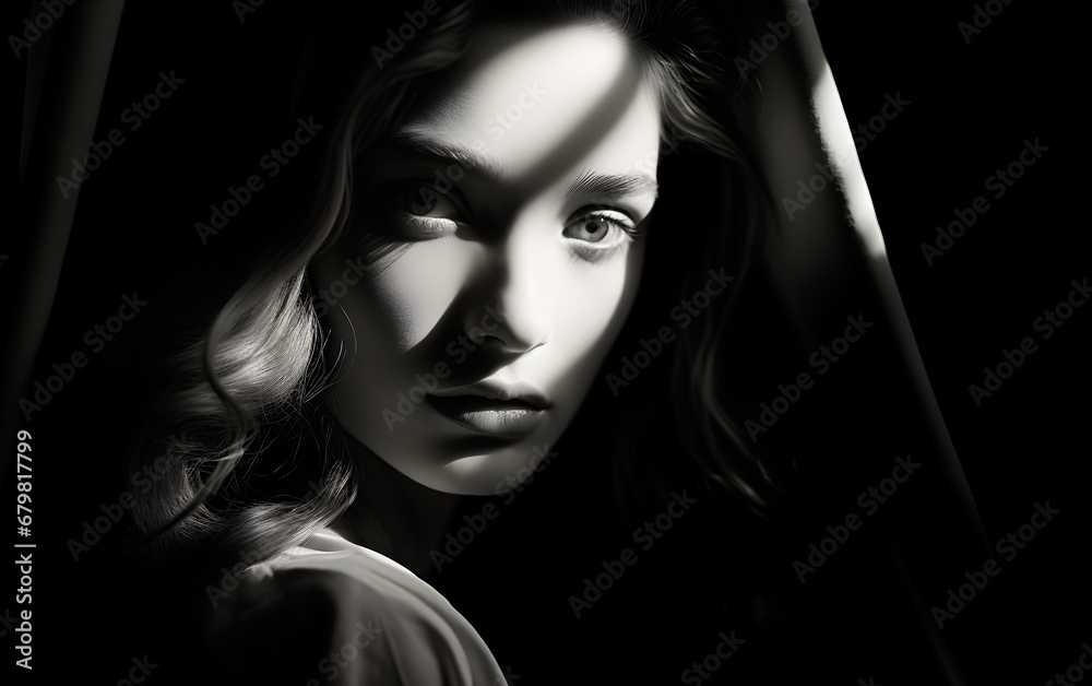 black and white photo of a woman in the dark background black and white photo of a woman in the dark background