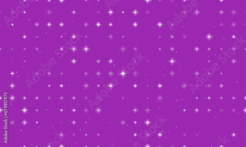 Seamless background pattern of evenly spaced white main road signs of different sizes and opacity. Vector illustration on purple background with stars