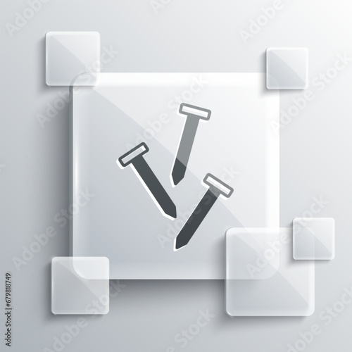 Grey Metallic nails icon isolated on grey background. Square glass panels. Vector