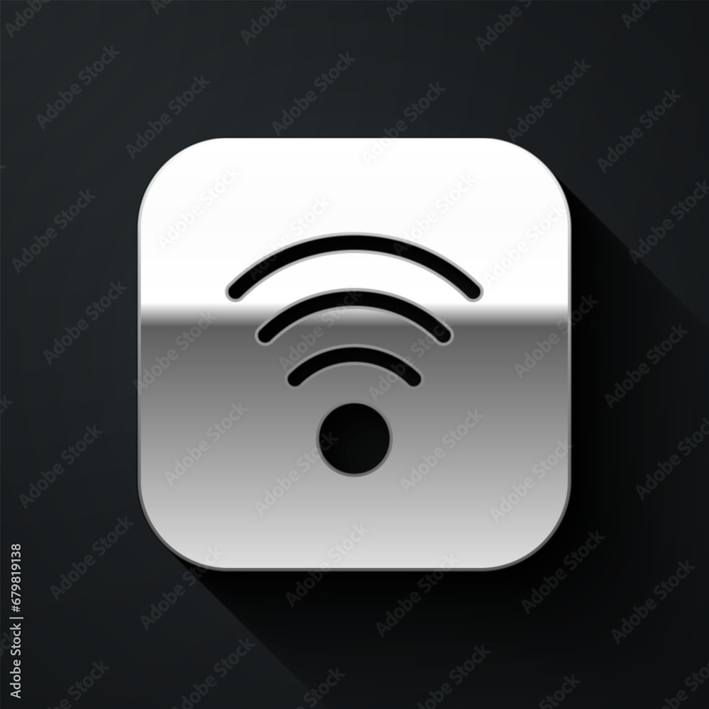 Silver Wi-Fi wireless internet network symbol icon isolated on black background. Long shadow style. Vector Silver Wi-Fi wireless internet network symbol icon isolated on black background. Long shadow style. Vector