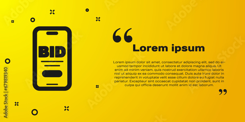 Black Online auction icon isolated on yellow background. Bid sign. Auction bidding. Sale and buyers. Vector