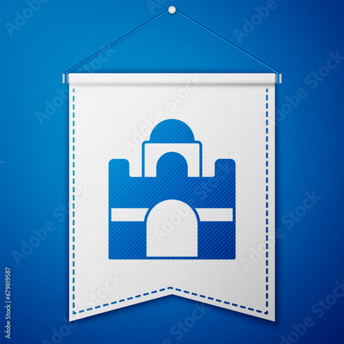 Blue Egyptian house icon isolated on blue background. White pennant template. Vector