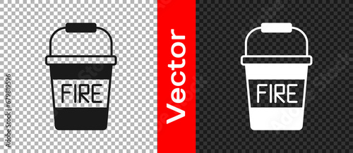 Black Fire bucket icon isolated on transparent background. Metal bucket empty or with water for fire fighting. Vector